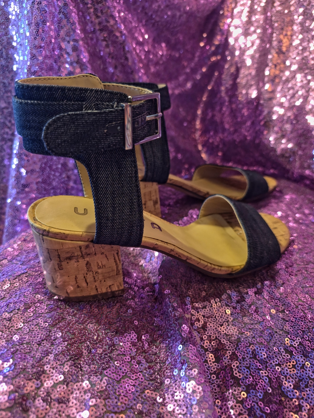 UNISA Denim block heel sandals sz6